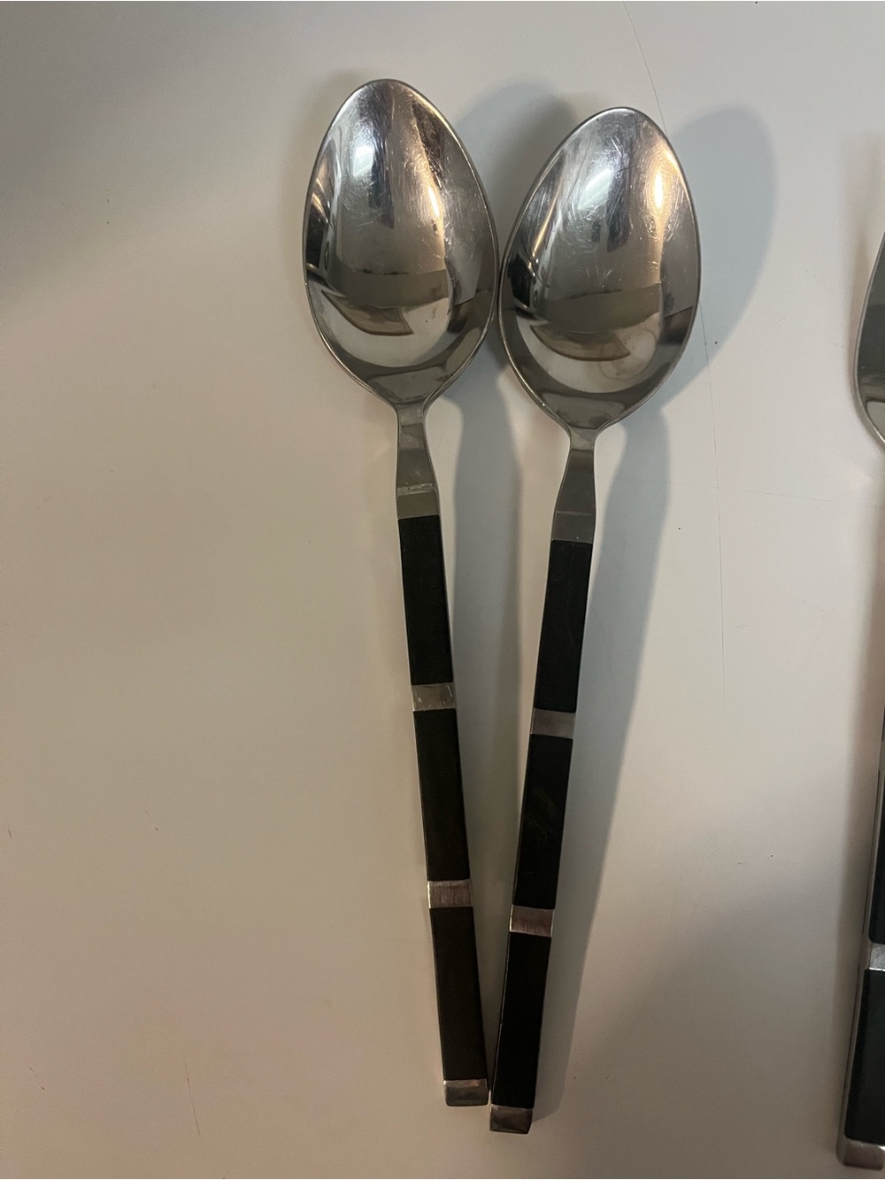 Vintage Stanley Roberts Japan Black Handle MCM Flatware Tuxedo Style 14pc lot - Picture 3 of 11